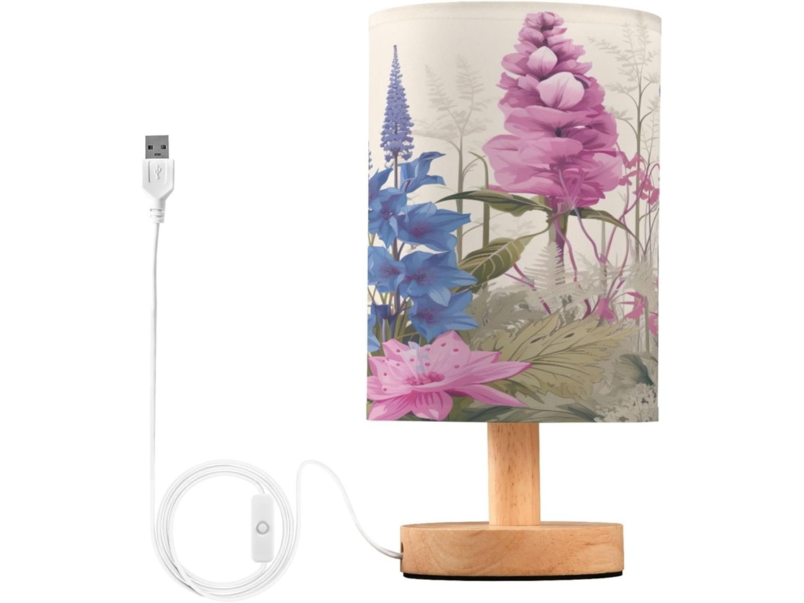 Luminária de cabeceira LED com portas USB, mesa de leitura para quarto, cúpula Tído e base Madeira, escrivaninha para quarto.