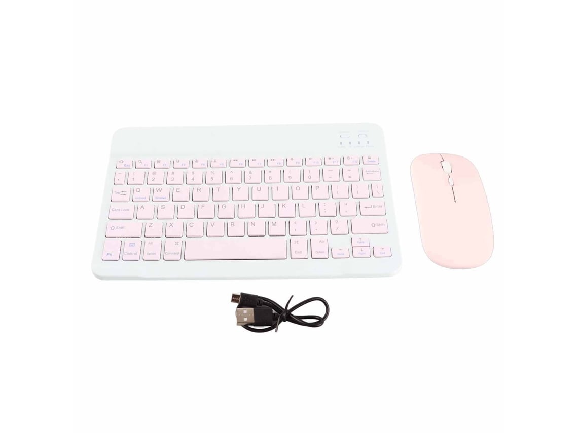 Teclado sem fio Bluetooth 10 polegadas com mouse ultra fino recarregável rosa para celular e laptop | S/MARCA