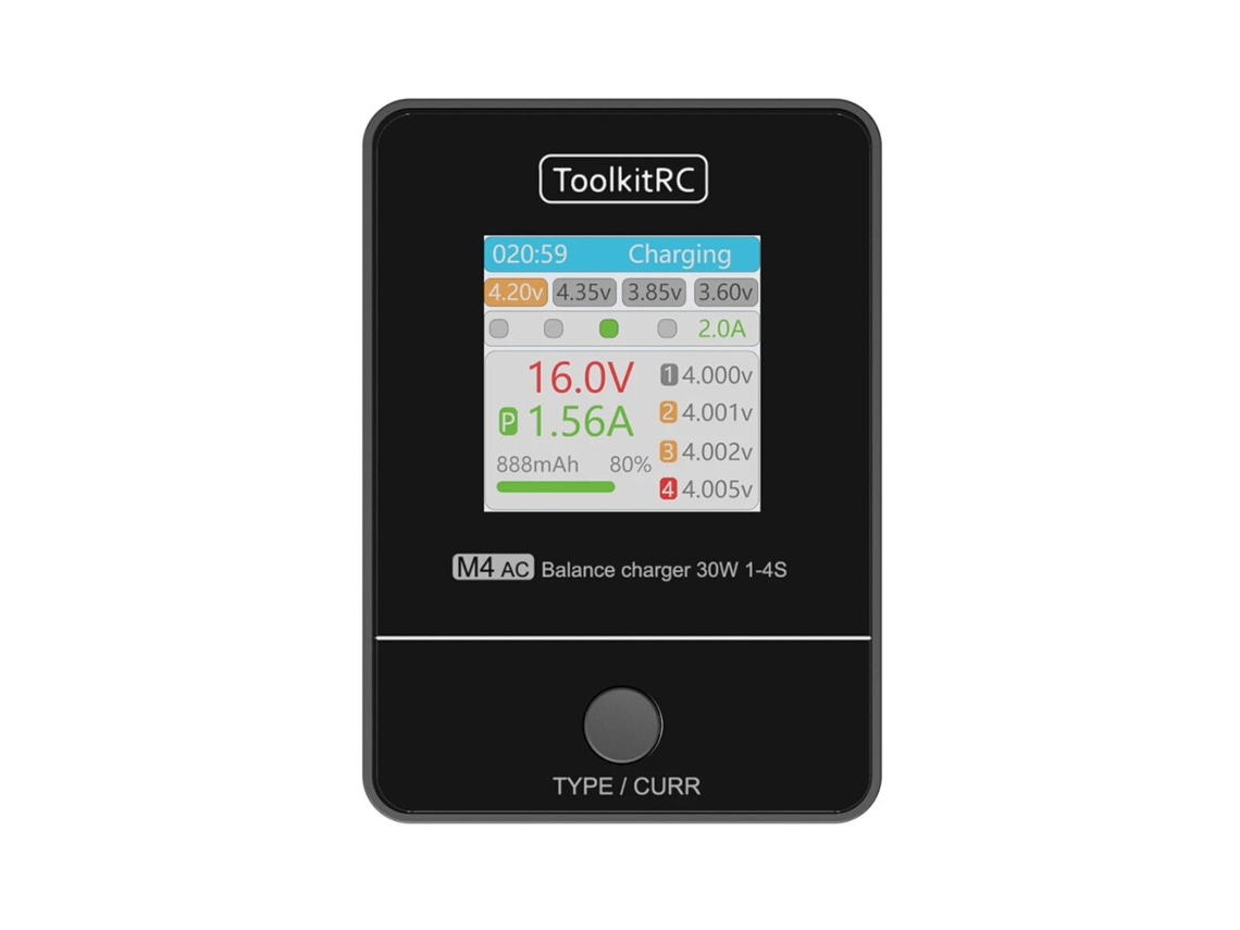 Carregador E Descarregador De Equilíbrio Toolkitrc M4ac 30 W 2,5 A Com Ecrã Lcd A Cores Para Bateria De Armazenamento Lipo Lihv Life 1 4s