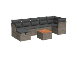 Vidaxl 8 Pcs Conjunto Sofás De Jardim C/ Almofadões Vime Pe Cinzento