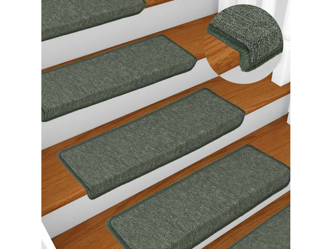 Tapetes De Escada 15 Peças 65x21x4 Cm Verde Escuro Com Borda Retangular