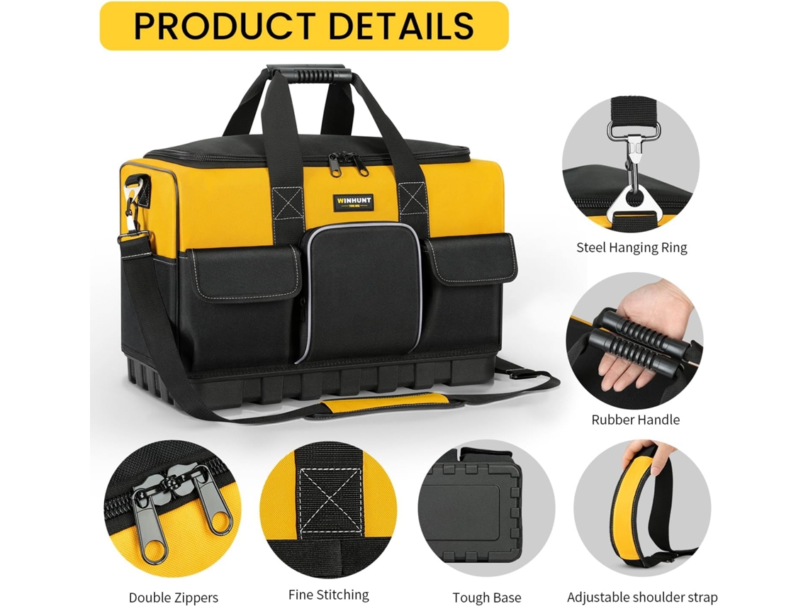 Bolsa Para Ferramentas Com Abertura Superior, Bolsa Para Ferramentas De Eletricista Resistente Com Fundo Rígido À Prova Dágua, Amarela/preta, 16 Zeuxo