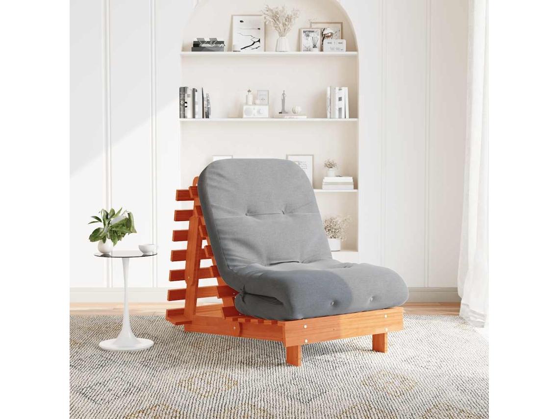 Vidaxl Sofá-cama Futon C/ Colchão Madeira De Pinho Maciça Castanho-mel