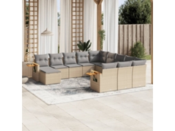 Vidaxl 11 Pcs Conjunto Sofás De Jardim C/ Almofadões Vime Pe Bege