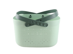 Cesta de Banho Portátil com Buracos de Ventilação, Grande Capacidade, Plástica, com Alças Verde