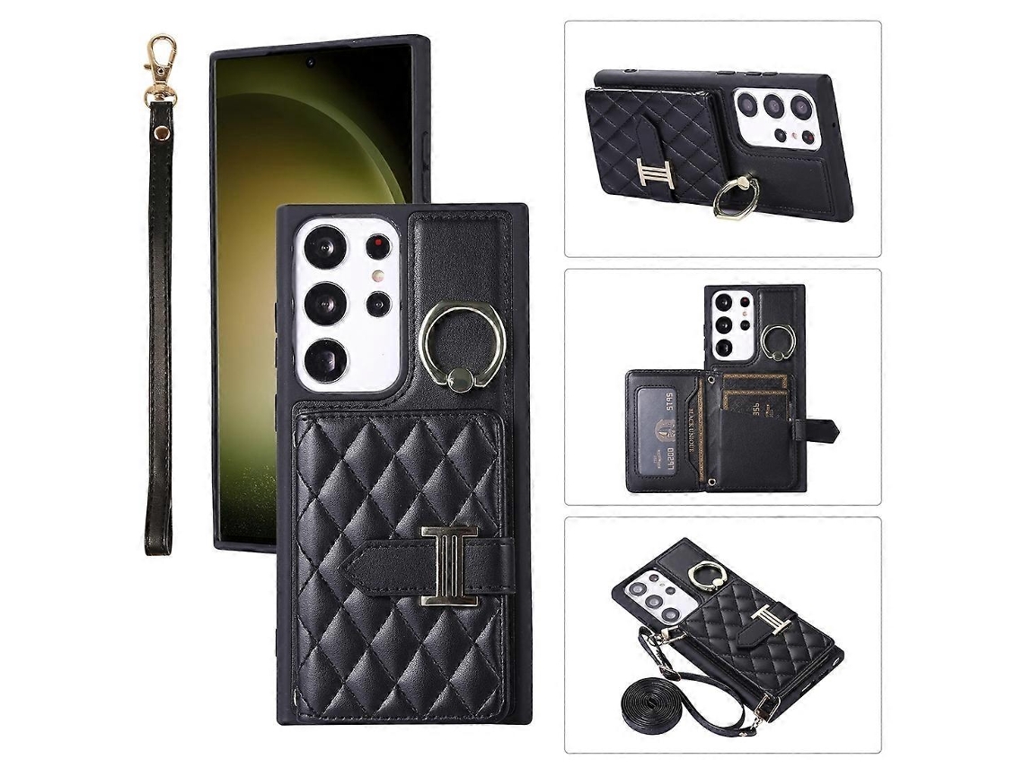 Capa Para Celular Com Suporte Horizontal Para Cartões E Argolas, Com Cordão Duplo, Compatível Com Samsung Galaxy S23+ 5g.