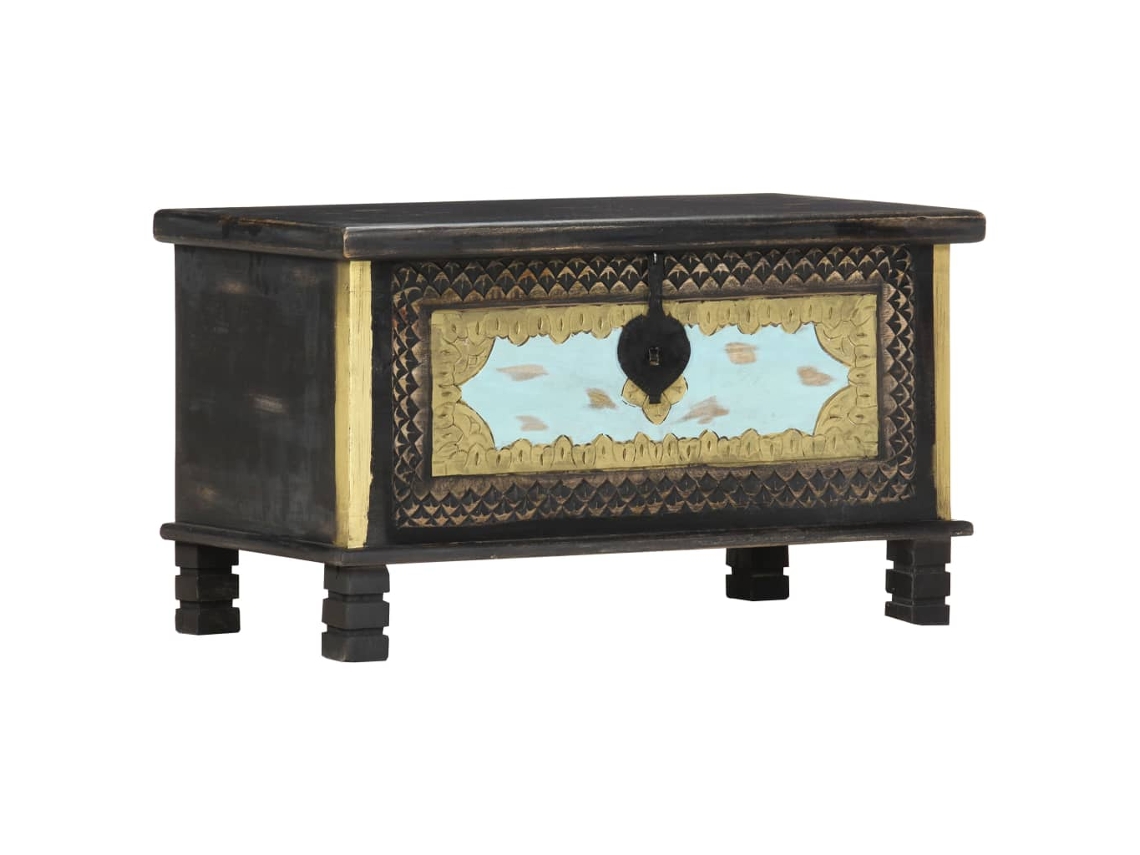 Vidaxl Arca De Arrumação 80x40x45 Cm Madeira De Mangueira Maciça Preto