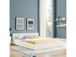 Cama Casal 160x200cm Tecido Chenille Veludo Estrutura Ferro Bege
