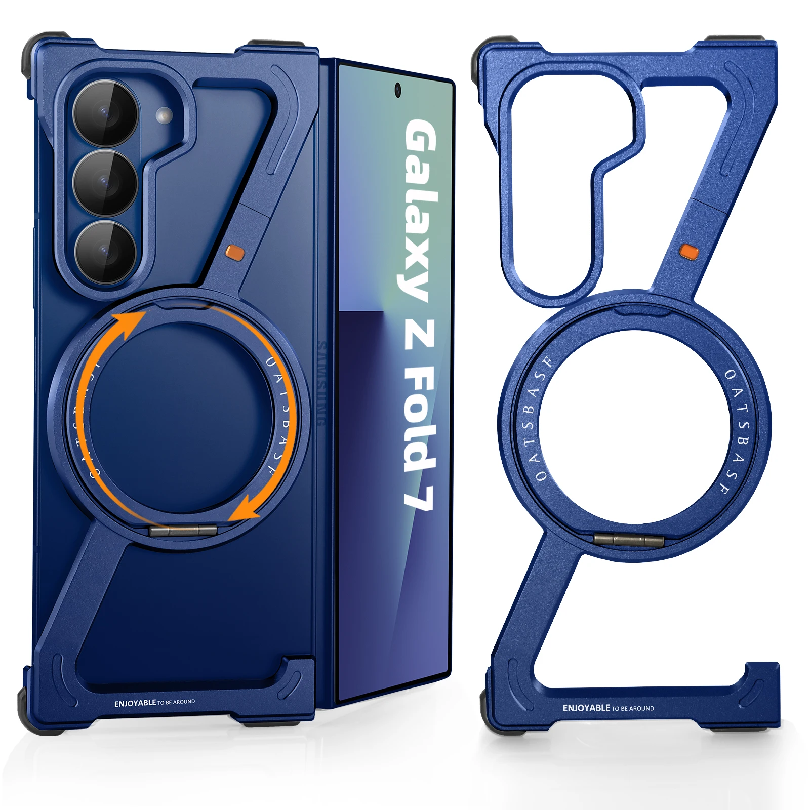 Capa Protetora De Metal Em Liga De Alumínio (azul) Para Galaxy Z Fold 7 Com Suporte Magnético Giratório De 360°
