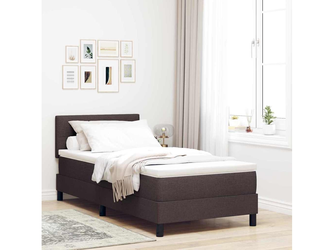 Vidaxl Cama Box Com Fitas Led Marrom Escuro 100 X 200 Cm Tecido