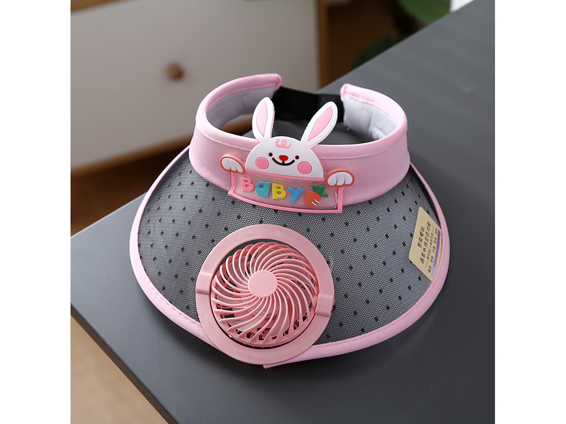 Chapéu com Ventilador Movido a Energia Solar para Viagens Ao Ar Livre e Ciclismo Chapéu com Proteção Solar MDUG (coelho Rosa)