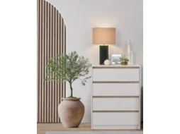 Cómoda com 4 Gavetas DORMUS Tavira (Branco e Carvalho - 77 x 101 x 45 cm)