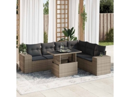 Vidaxl 7 Pcs Conjunto Sofás P/ Jardim C/ Almofadões Vime Pe Cinzento