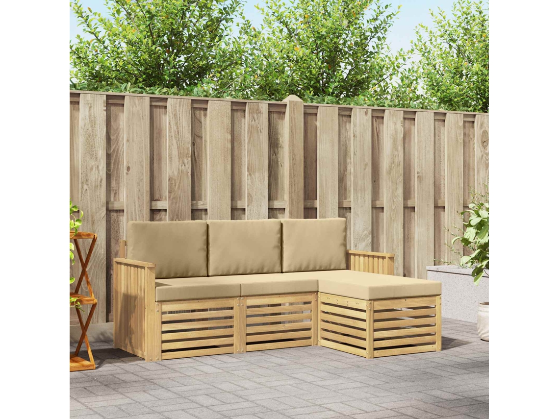 Vidaxl Conjunto De Sofás Para Exterior 4 Unid. Branco E Bege Poliéster
