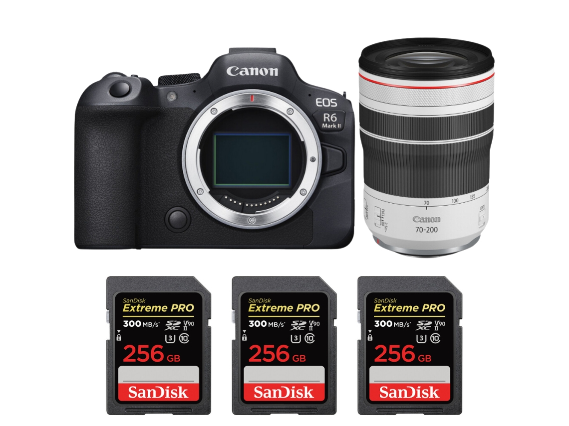 Eos R6 Mark Ii + Rf 70 200mm F/4 L Is Usm + 3 Sandisk 256gb Uhs ii 300mb/s + Ebook “20 Dicas para Fotos Que Impressionam” CANON