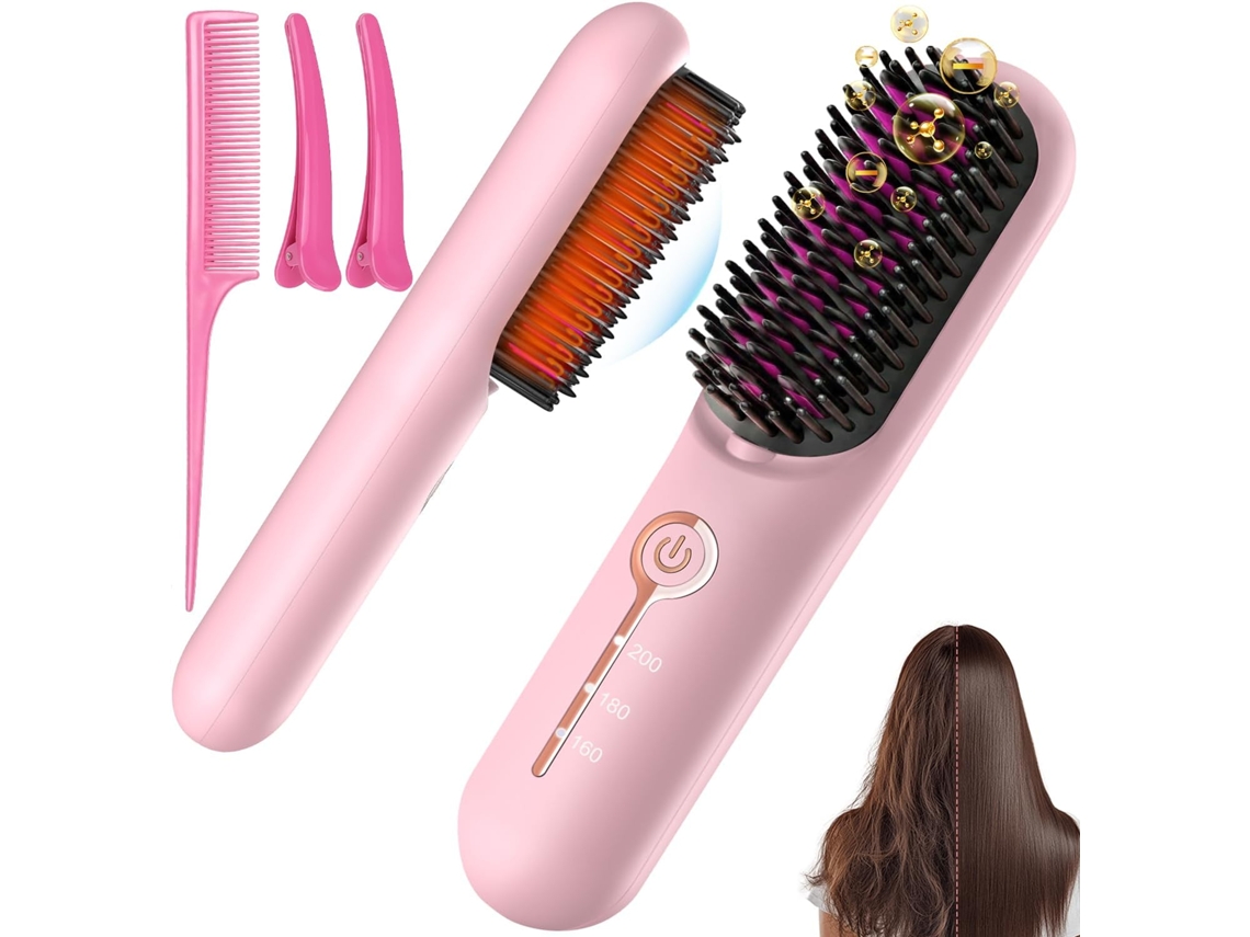 Escova Alisadora De Cabelo Sem Fio, Portátil, Iônica E Antifrizz, Recarregável Para Retoques Em Qualquer Lugar, Aquecimento Rápido Mch, Cerdas De