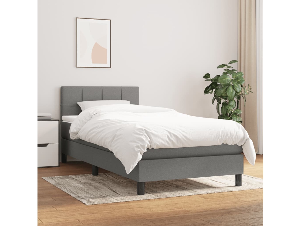Vidaxl Cama Com Molas/colchão 100x200 Cm Tecido Cinza-escuro
