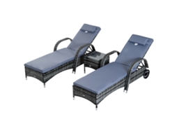 Conjunto 3 Peças Espreguiçadeira QINGYU TECH com Mesa de Jardim e Vime Metal