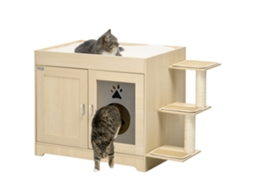 Caixa de Areia para Gatos Aglomerado de Madeira, Pelúcia, Algodão PP, Sisal e Acrílico cor Marrón 107x54x70cm PAWHUT