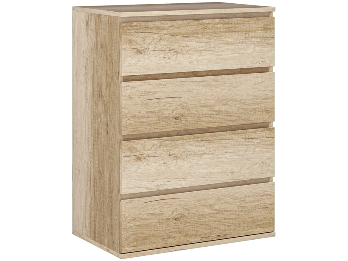 Cômoda, 4 Gavetas, Armário De Armazenamento Sem Alças, Minimalista, 60 X 40 X 80 Cm, Natural-chimi