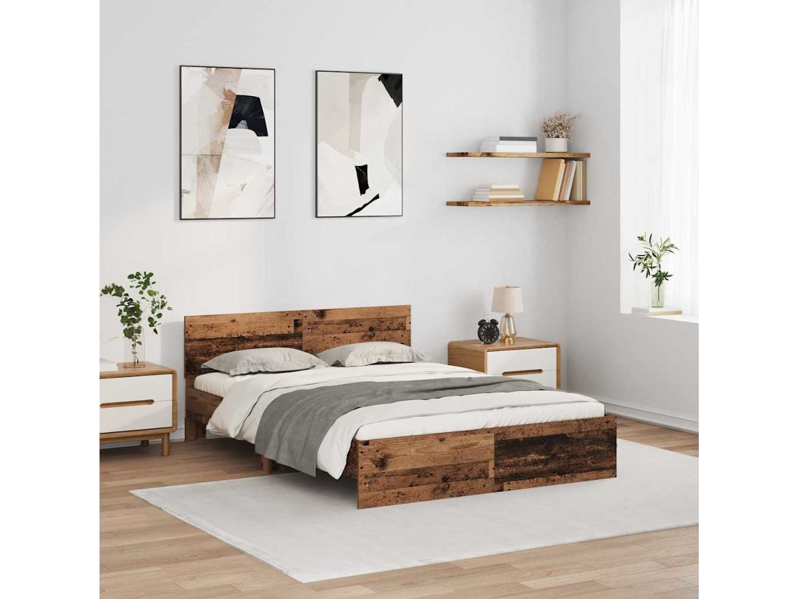 Vidaxl Estrutura da Cama com Cabeceira Madeira Antiga 120 X 190 Cm