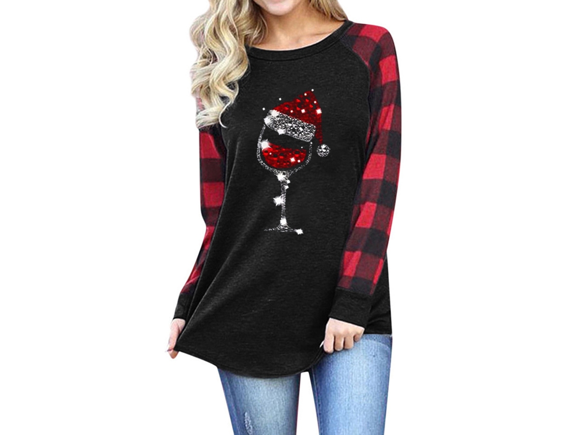 Laxiscreed Sweatshirt Natalícia De Lã Com Padrão De Chapéu De Natal E Taça De Vinho, Tamanho Xl