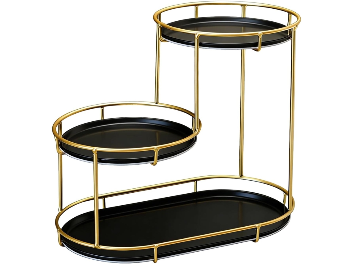 Prateleira De Mesa Para Banheiro Com 3 Níveis, Suporte De Armazenamento Dourado Com Bandejas Textura Mármore