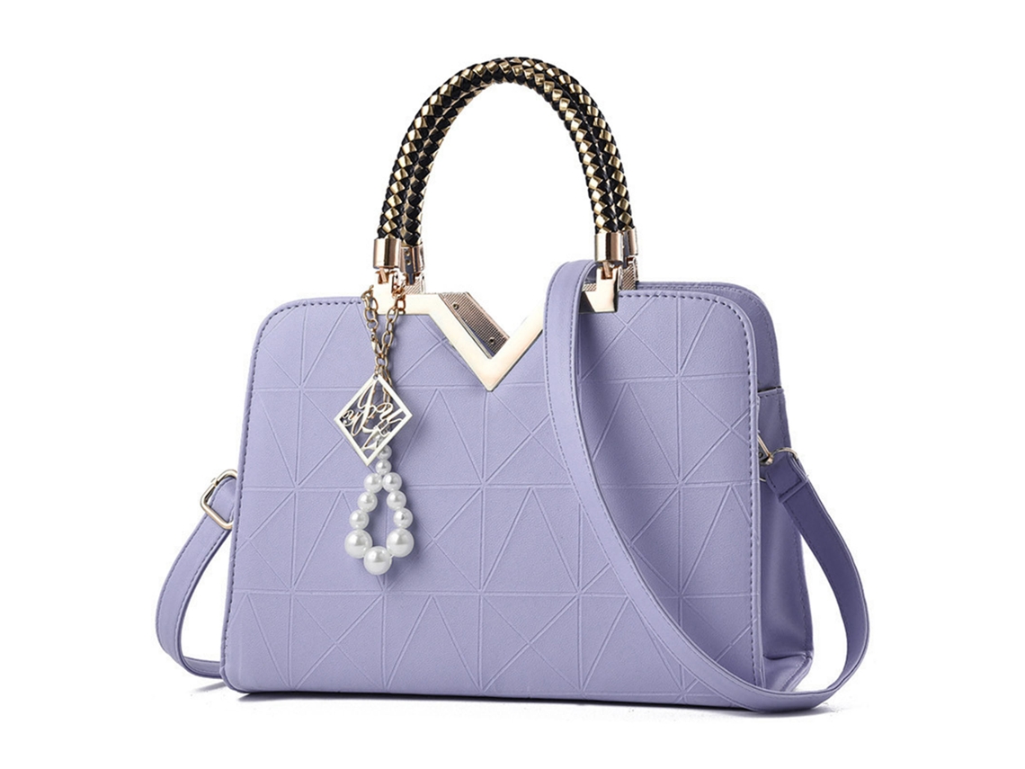 Bolsa Feminina de Couro Pu Grande Capacidade Fashion com Pingente para Trabalho Encontro Azul Claro
