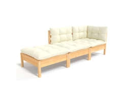 Conjunto de 3 Lounge Jardim com Almofadões Creme Pinho Maciço MAISON EXCLUSIVE