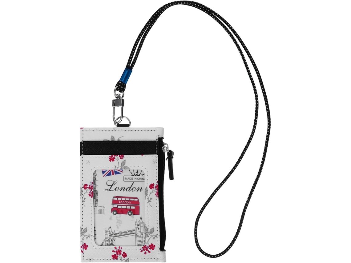 Porta Cartões Em Pu Com Cordão Removível, Preto, Cartões De Ônibus E Identificação, Proteção Elegante E Funcional