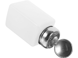 Frasco de 200ml com bomba dosadora recarregável, em plástico branco claro e com tampa de rosca.