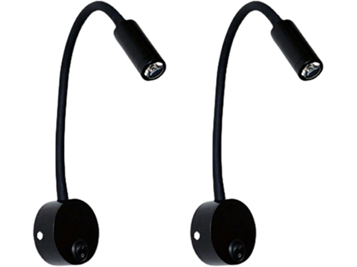 Conjunto De 2 Luminárias Parede Para Cabeceira, Trabalho, Estudo E Leitura, Com 3w De Led, Luz De Leitura E Noturna Para