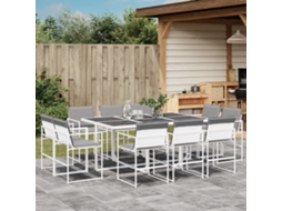 Conjunto 11 Peças De Jantar P/ Jardim C/ Almofadões Textilene Branco Dkd Home Decor