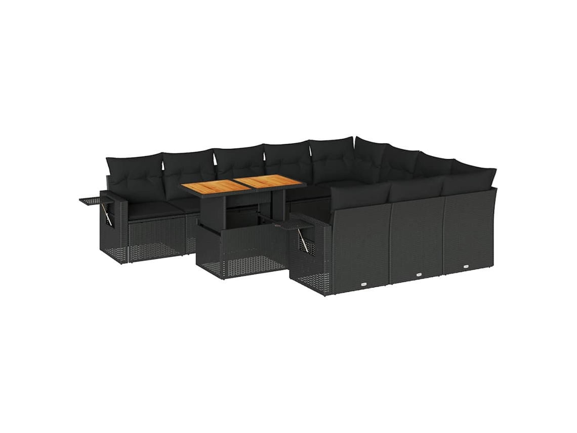 Conjunto de 11 Sofás de Jardim com Almofadões Vime Pe Preto MAISON EXCLUSIVE
