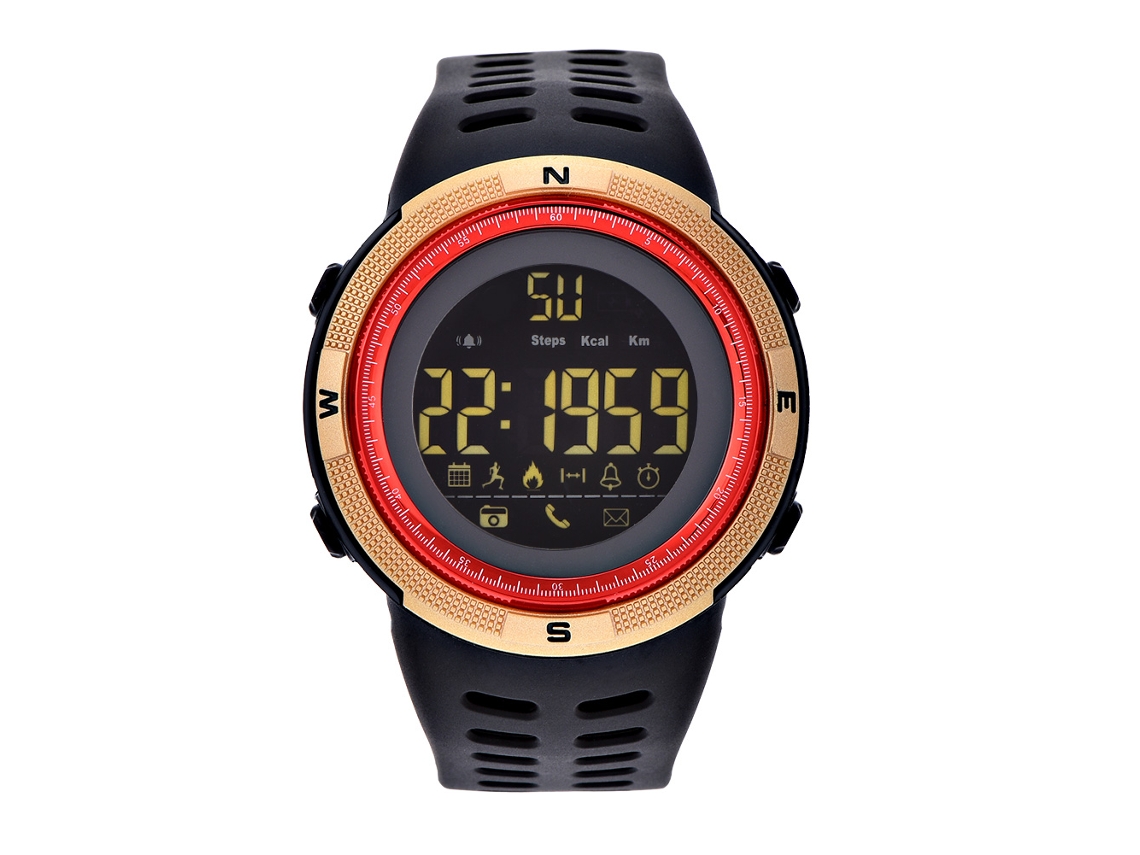 Reloj Digital Deportivo Con Luz Trasera Redondo Impermeable Para Hombre Oro Rojo