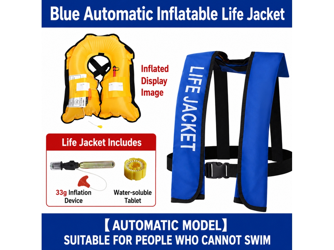 Colete salva vidas inflável automático azul com ativação por água para segurança aquática YANYXR | YANYXR