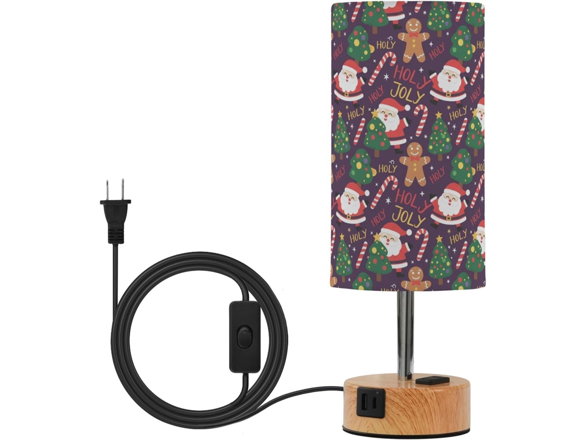 Base de mesa pequena Guoche com cúpula de tecido e luminárias inclusas para cabeceira estilo fazenda, nas cores roxo, vermelho e verde.