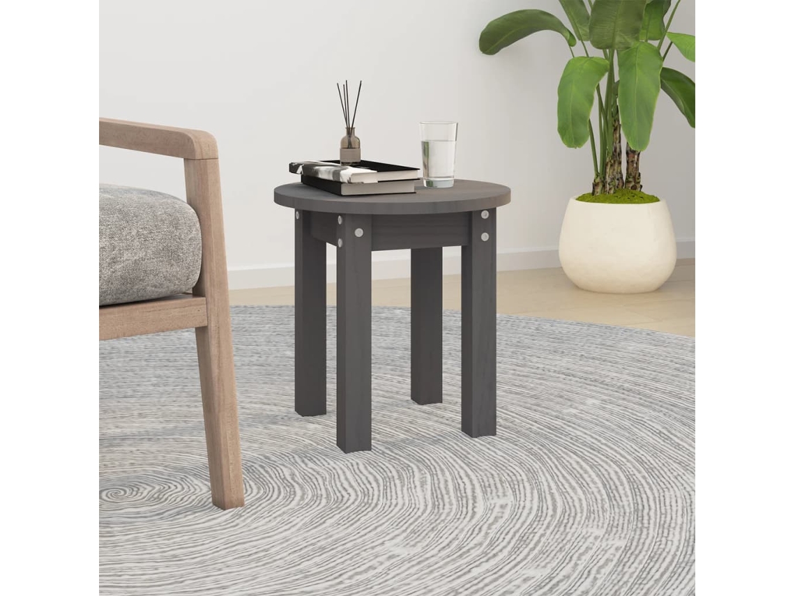 Vidaxl Mesa De Centro Ø 35x35 Cm Madeira De Pinho Maciça Cinzento