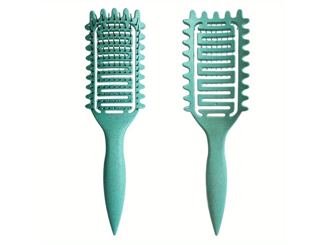 Escova Modeladora com Cerdas Ocas de Javali para Criar Cachos e Manter o Cabelo no Lugar. MDUG (verde)