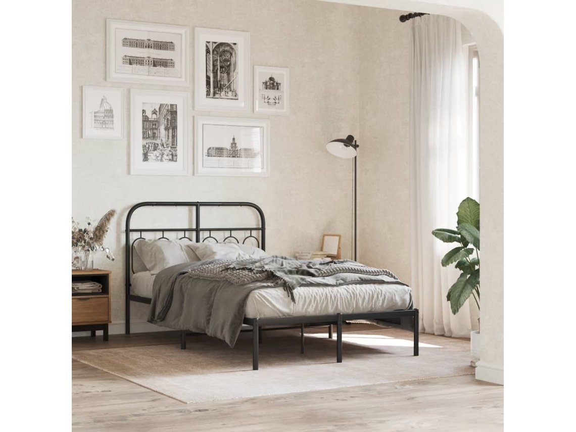 Vidaxl Estrutura de Cama com Cabeceira 120x190 Cm Metal Preto