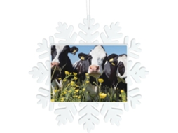 Decoração de floco de neve com vaca em preto e branco, fácil de pendurar, 14 x 14 cm