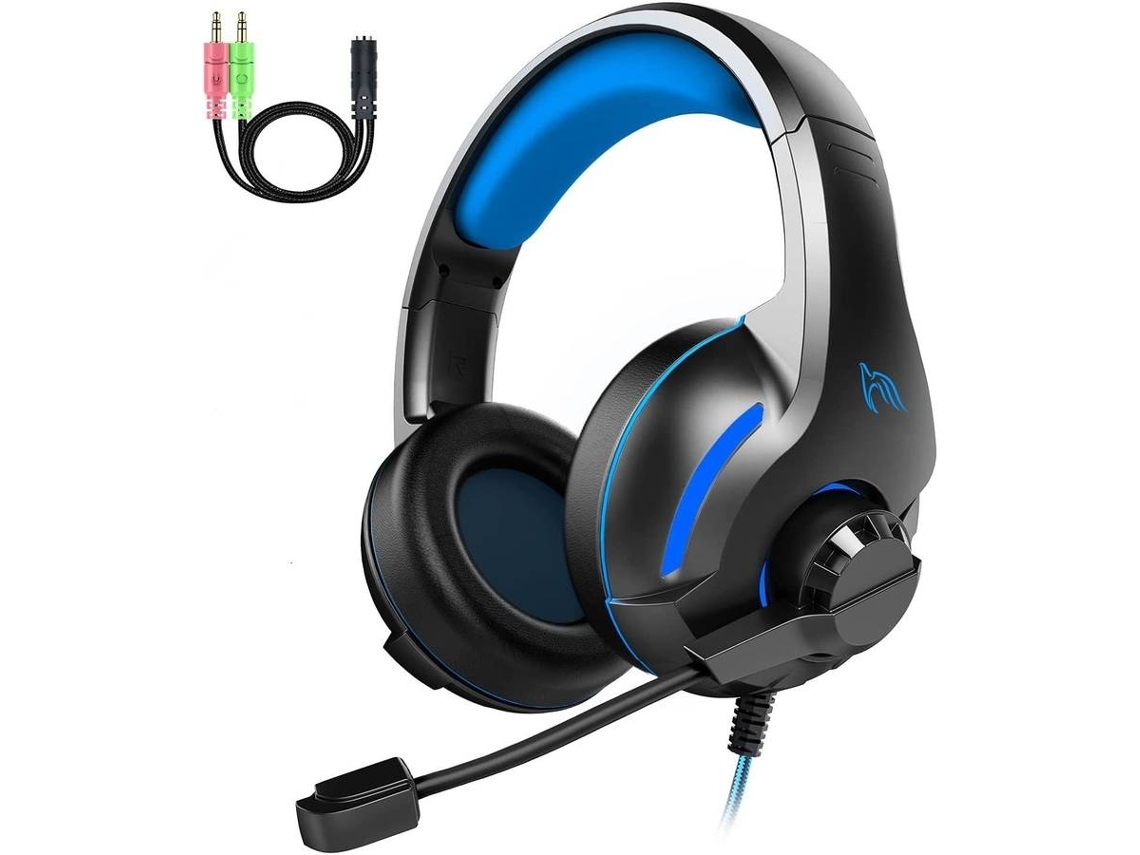 Auscultadores Gaming ENKES para Ps4 Pc Ps5 Xbox One com Microfone Dobrável Cancelamento de Ruído Áudio Estéreo Surround 3D Controle De