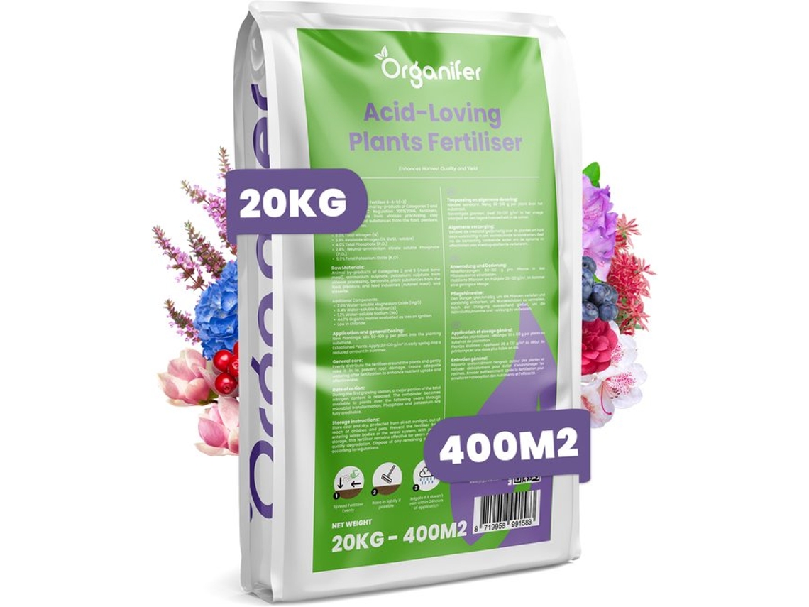 Fertilizante Para Rododendros, Hortênsias, Azaléias E Outras Plantas Que Gostam De Ácido Tudo Em Um Para 20 Kg Para 400 M2 Organifer