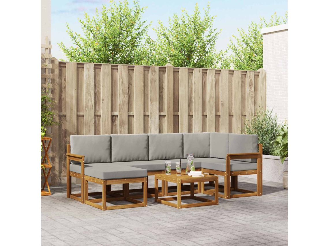 Vidaxl Conjunto De Sofás Para Exterior 7 Pcs Cinza Natural E Claro