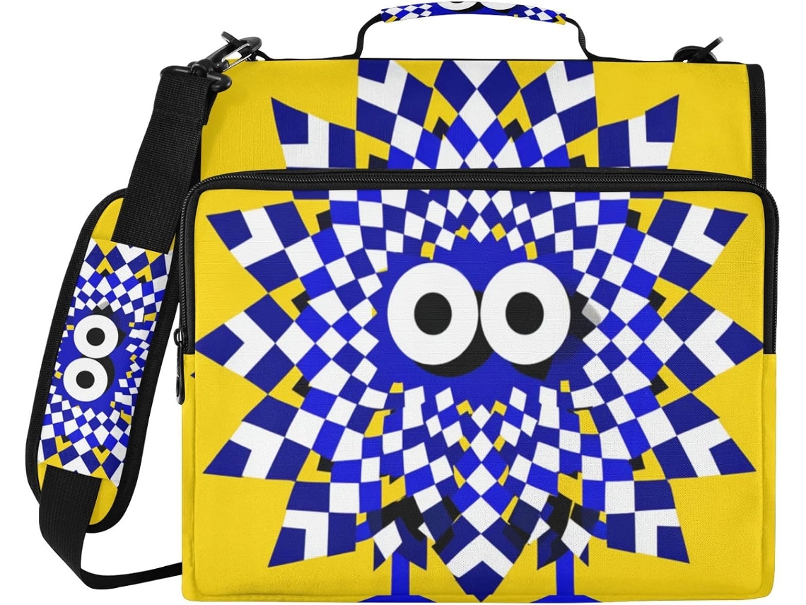 Pasta Com Zíper Crazy Checkered Chick Snowflake Yellow De 3 Argolas E Alça Ombro, Com Vários Bolsos, Organizador De