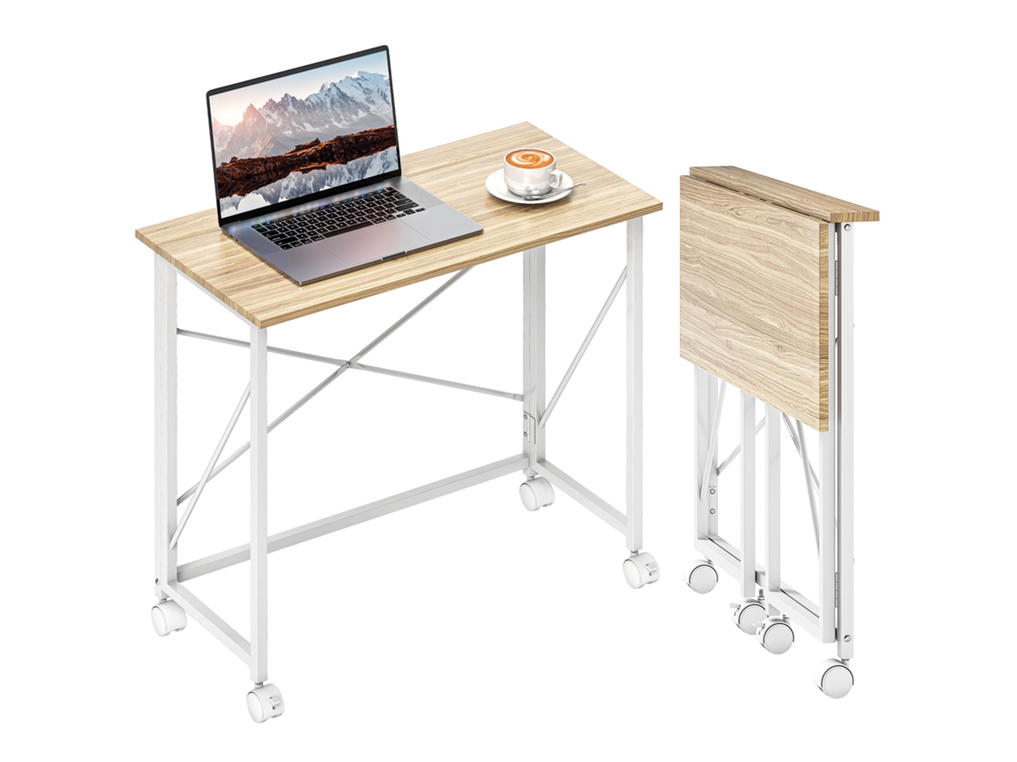 Secretária Dobrável Mdf Cor Madeira e Branco 80x40x75 cm Homcom