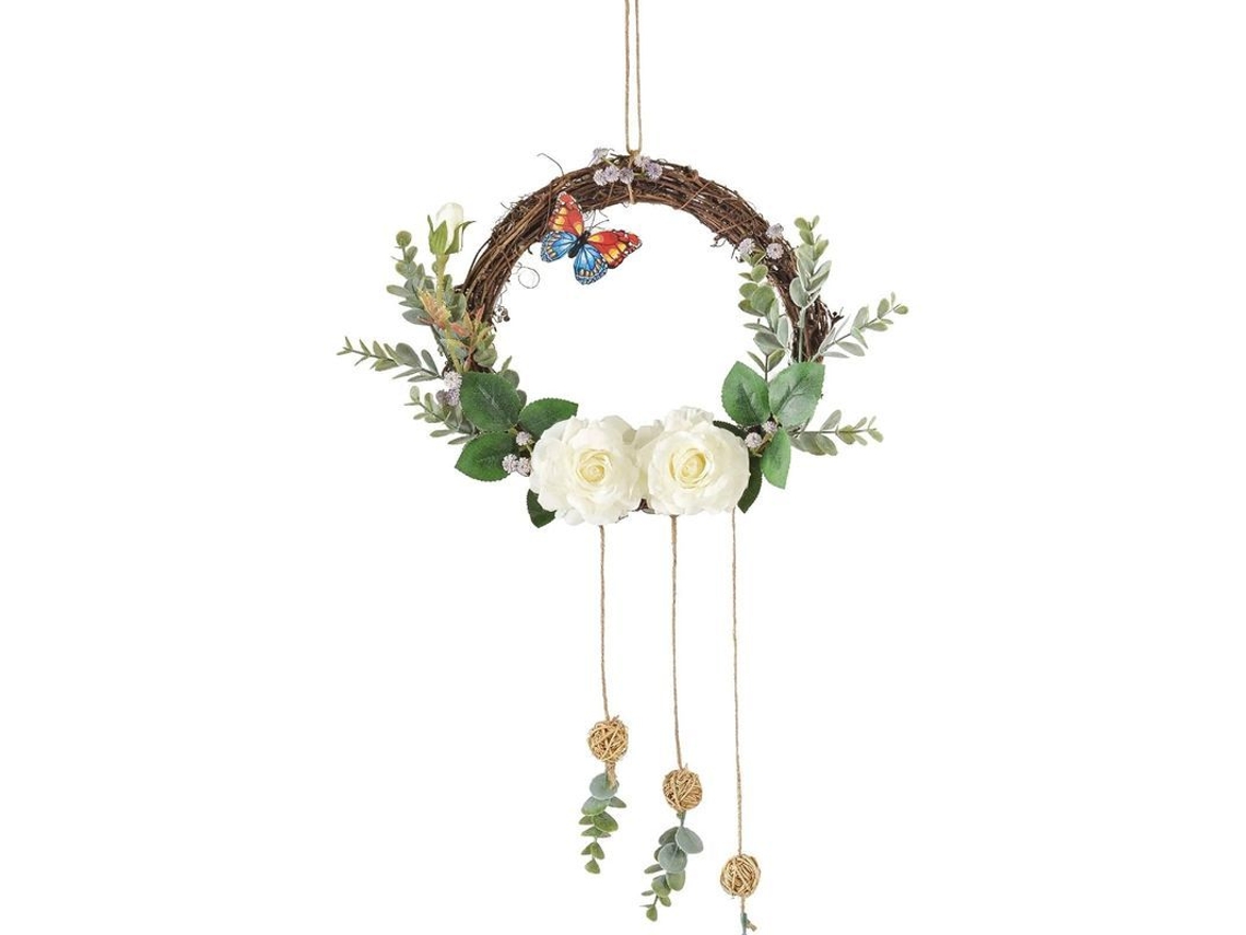 Corona De Peonías Artificiales Con Mariposa De Ratán, Para Puerta Principal Primavera/verano 22''