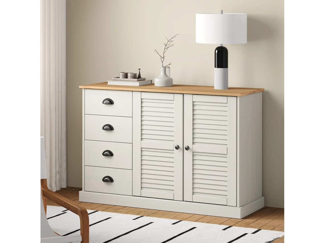 Vidaxl Aparador Com Gavetas Vigo 113x40x75 Cm Pinho Maciço Branco
