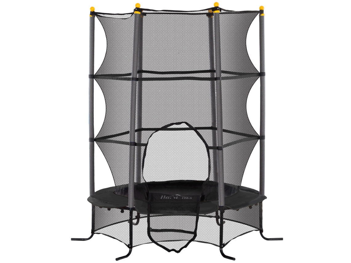 Trampolim Para Crianças Com Rede De Segurança E Estrutura De Aço Para Interiores E Exteriores Carga 50 Kg Ø163x190 Cm Preto