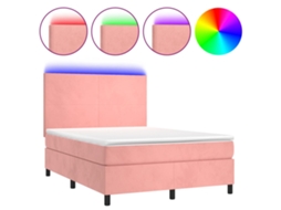 Cama Box Spring C/ Colchão/led 140x200 Cm Veludo Rosa MAISON EXCLUSIVE